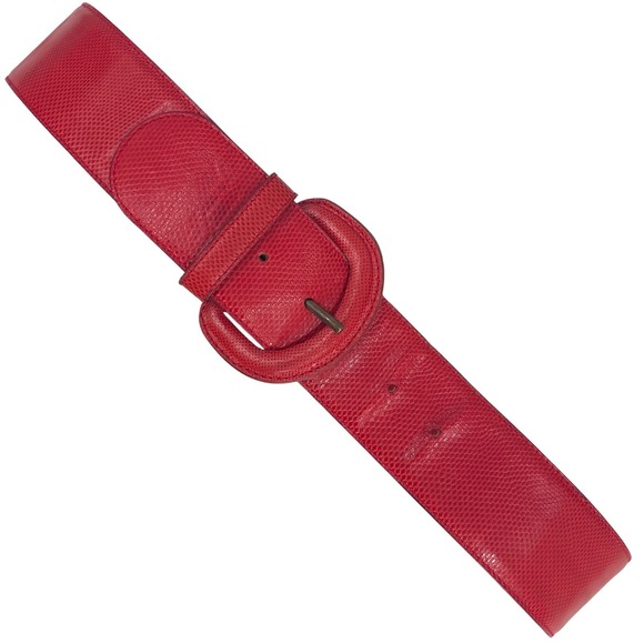 VTG Alcott & Andrews‎ Womens Wide Belt Red Genuine Lizard Skin Leather Italy M